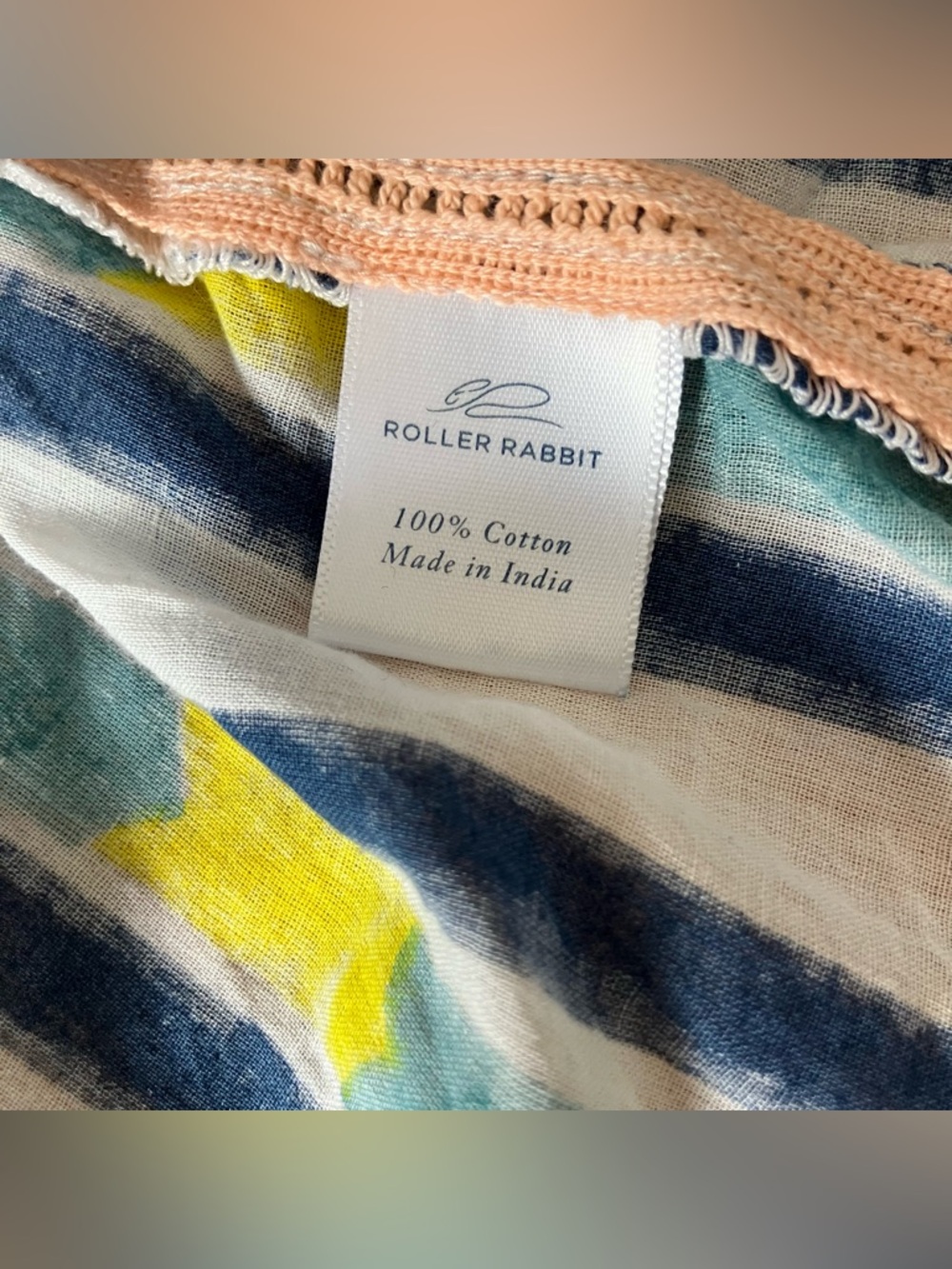 Roberta Roller Rabbit Blue Yellow Ikat Stripe Boho Cotton Blouse Large - Picture 5 of 7